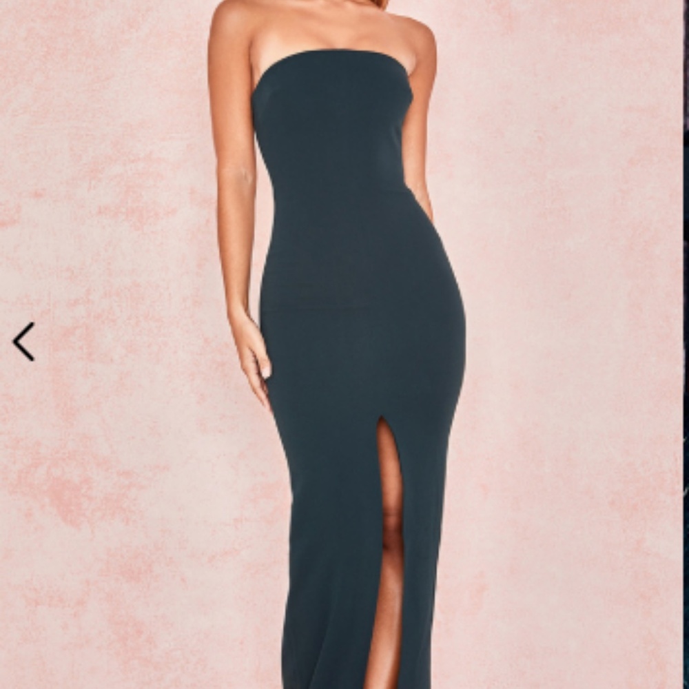 HOLLY EVERGREEN SLIT FRONT STRAPLESS MAXI DRESS - - Picture 4 of 4